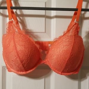 Orange Lace Underwire Push-Up Bra